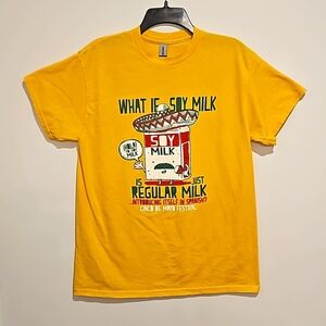 'What if soy milk is just regular milk introducing itself in Spanish?' tee Med.
